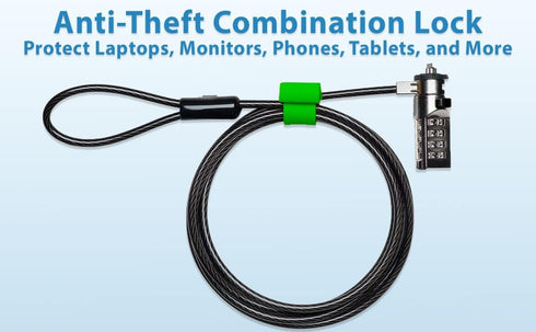 ChargeTech Anti-Theft Combination Cable Lock for Securing Laptops, Computers, Tablets and Other Devices...