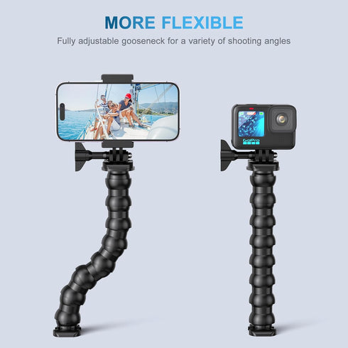 Jaws Flex Clamp Mount with Adjustable Gooseneck for Smartphone, GoPro Hero 12 11, 10, 9, 8, 7, 6, 5, 4, Session 3+, 3, 2, 1 Max, Hero (2018) Fusio...