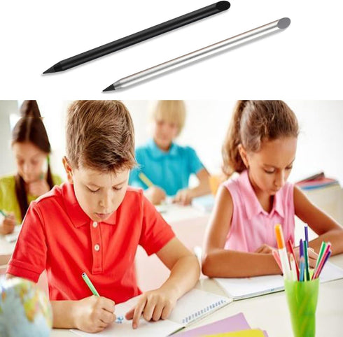 2pcs Metal Inkless Pencil with BONUS 2 Replaceable Nibs, Metal Inkless Pen Erasable Pen Metallic Pencil Reusable Everlasting Pencil for Writing Dr...