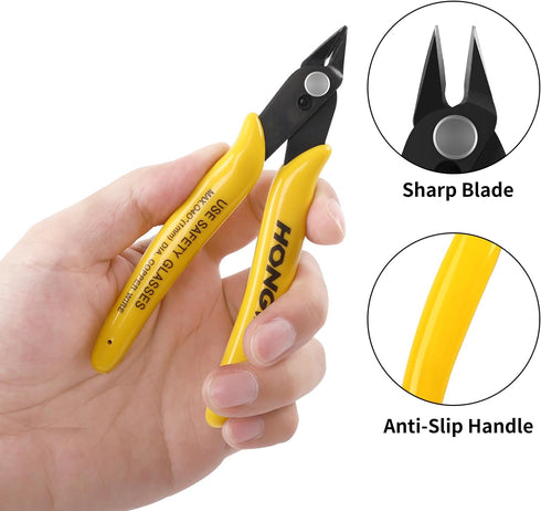 HongWay 5pcs Micro Flush Cutters, Wire Cutter with Internal Spring, Diagonal Cutters for Electronics, Heating Wire, Model Sprue, Soft Copper Wire ...