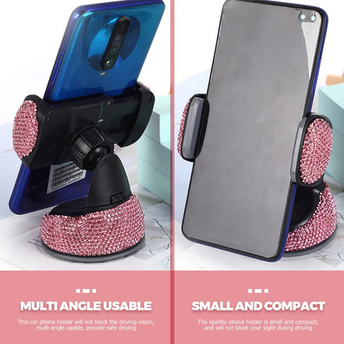 Pink Car Accessories, Pink Phone Holder For Car, Car Phone Holder,Rhinestone Bling Crystal Car Phone Mount,with One Air Vent Base...