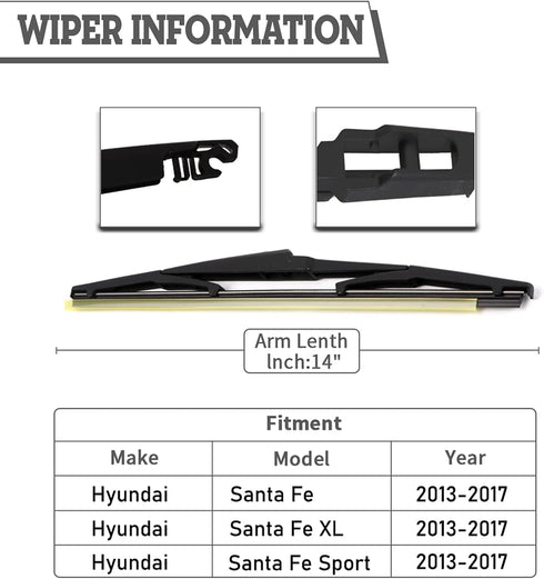 (Pack of 2) Rear Wiper Blade Kit Set Replacement for Hyundai New Santa Fe 2013-2017,Kia Sedona 2015-2022 Rear Wiper Accessories Parts,Wiper Blade ...