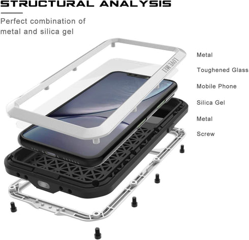 Bpowe for iPhone 11 Case,Super Shockproof Silicone Aluminum Metal Gorilla Glass Armor Tank Heavy Duty Sturdy Protector Cover Hard Case for iPhone ...