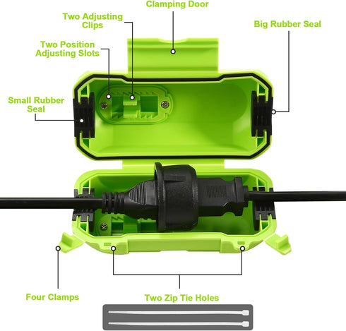 2 Pcs- Outdoor Extension Cord Cover, IP44 Waterproof Cord Safety Cover, Electric Tool Cord Anti Disconnect Protective Case,Ideal to Protect Holida...