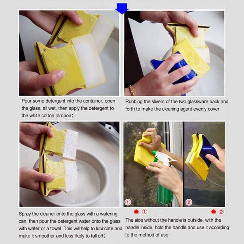 GOTOTOP Window Cleaner Magnetic Window Cleaner Tools,Double-Sided Window Cleaner, Shape Magnetic Glass Wiper with 2 pcs Cotton, Window Squeegee To...