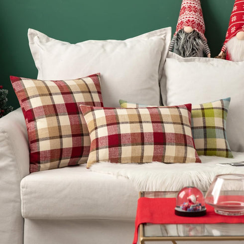 MIULEE Pack of 2 Decorative Pillow Covers Check Buffalo Plaids Pillowcase Tartan Linen Rustic Farmhouse Square for Bench Sofa Couch Car Bedroom Re...