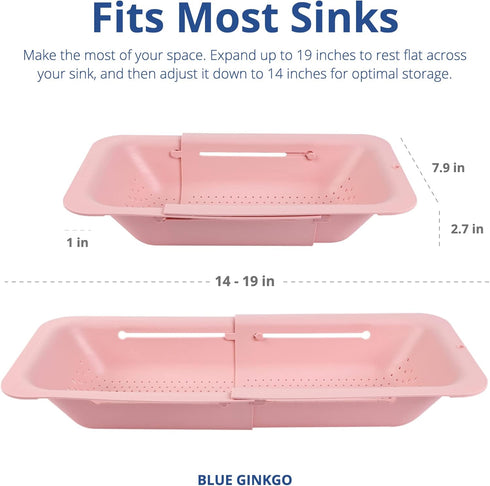 BLUE GINKGO Over the Sink Colander Strainer Basket - Wash Vegetables and Fruits, Drain Cooked Pasta and Dry Dishes - Extendable - New Home Kitchen...