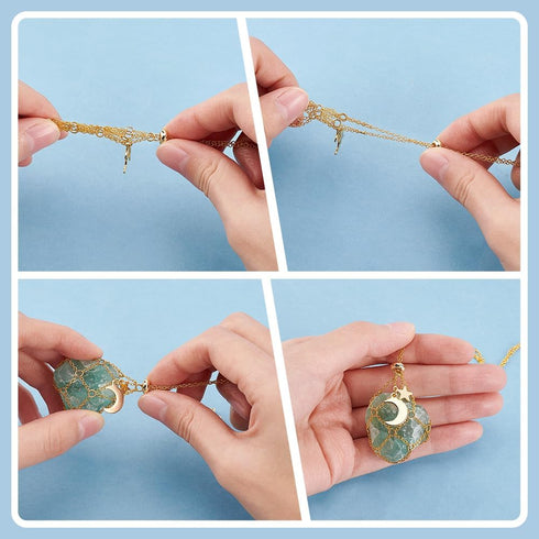 PH PandaHall 6pcs Crystal Stone Holder Empty Stone Holder Cage Pendant Holder Gemstone Cage Mesh Pendant Replacement Hand-Woven Necklace Cord with...