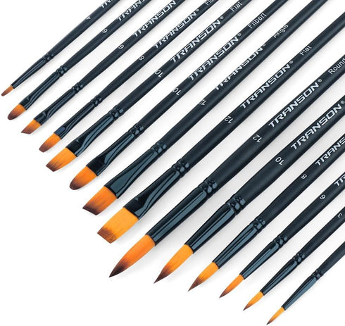 Transon 14pcs Art Painting Brush Set for Acrylic, Watercolor, Gouache, Oil and Hobby Painting Black Color...