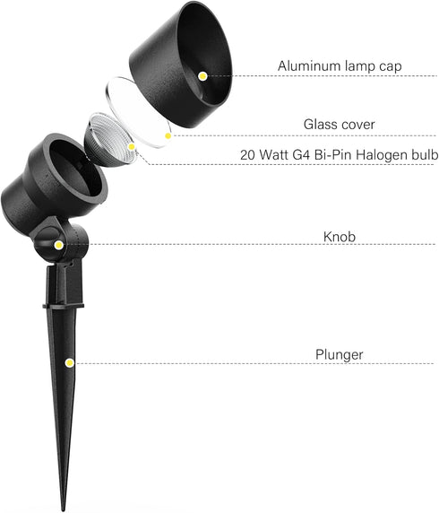 Malibu Low Voltage Landscape Lighting 20W Outdoor Spotlight G4 Halogen Bulb Weatherproof Lights for Low Voltage Landscape Lighting Floodlight Driv...