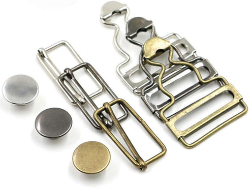 6 Sets Overall Buckles Metal Suspender Replacement Buckles with Rectangle Buckle Slider and No-Sew Buttons for Overalls Bib Pants Trousers Jeans (...