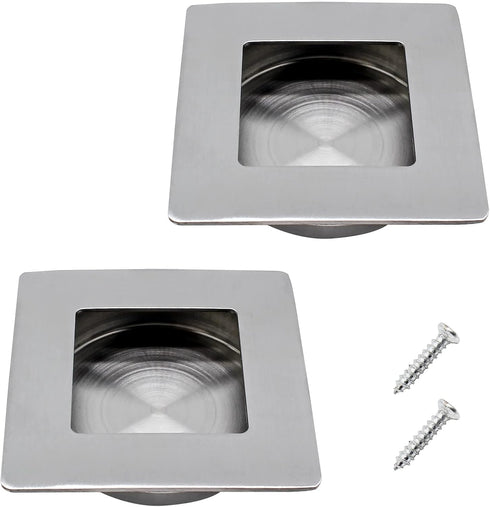 2 Pack 70 x 70MM / 2.76 x 2.76 Inch Recessed Flush Pulls, Stainless Steel Square Recessed Invisible Flat Finger Pull, Sliding Door Handles for Clo...