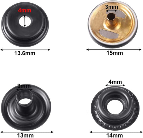 240 Pieces Metal Snap Fastener Kit, BetterJonny 15mm Brass Heavy Duty Snap Button Press Stud Cap for Marine Boat Canvas Bag Leather DIY Craft Blac...