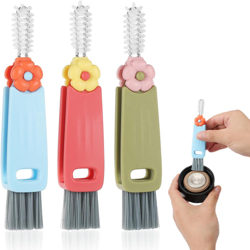 3pcs 3-in-1 Cup Lid Brush, Multifunctional 3-in-1 Bottle Lid Gap Brush Bottle Crevice Brush for Home Kitchen Tools (Mixed Colors)...