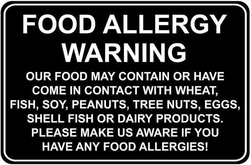 CCPARTON Metal Sign Food Allergy Warning Safety Signs Warning Sign Caution Aluminum Tin Sign Traffic Road Street Sign for Home Cafe Bar 8x12 Inche...