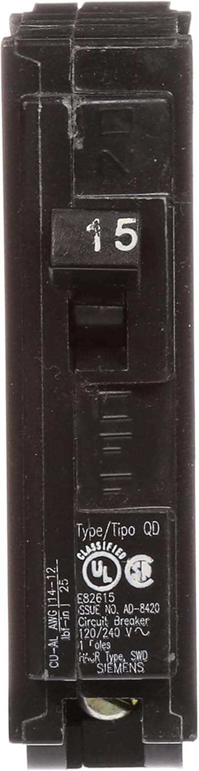 Siemens -HI 15-Amp Siemens D115 QO Replacement Single Pole Circuit Breaker, shown in The image...