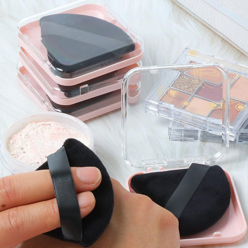 4 Pack Triangle Powder Puffs for Face Powder,Soft Velour Makeup Setting Powder Puff with Case,Black...