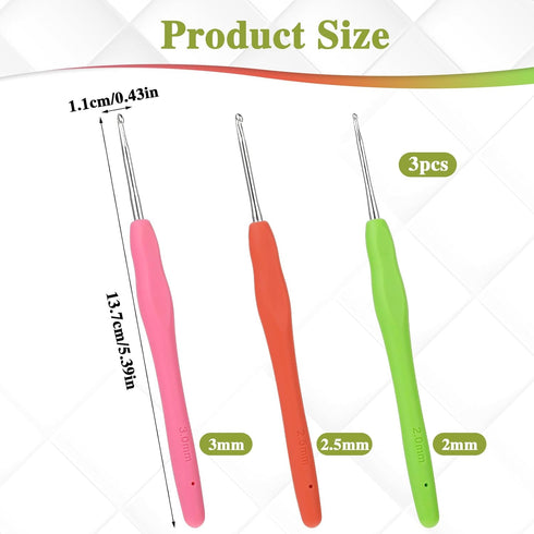 3Pcs Crochet Hooks, 2.0mm 2.5mm 3.0mm Knitting Needles Crochet Hooks Kit for Crocheter, Ergonomic Handle Crochet Hook for Knitting Scarf, Gloves, ...