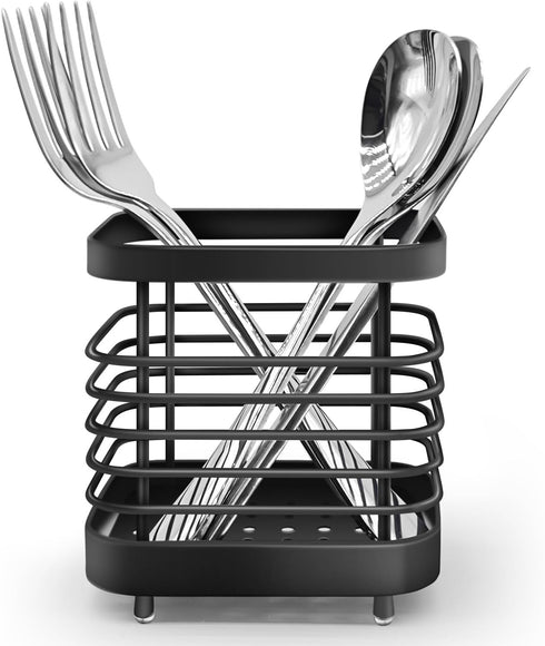 Cutlery Drainer, Stainless Steel Utensil Holder Sink Caddy, Rust Proof Sink Tidy Kitchen Sink Organiser, Cutlery Holder for Kitchen Counter (Black...