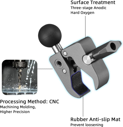 FANAUE Handlebar Base Mount Strong Rod Clamp with 1'' Ball for Rails 0.5" to 2.0" in Diameter, Compatible with RAM Mounts B Size Double Socket Arm...