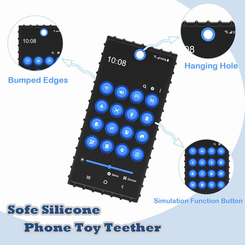 Baby Teether Cell Phone Toy, Soft Silicone Chew Toy with POP Pressable Key, Early Educational Learning Teething Toy for Babies 0-12 Months Boys an...
