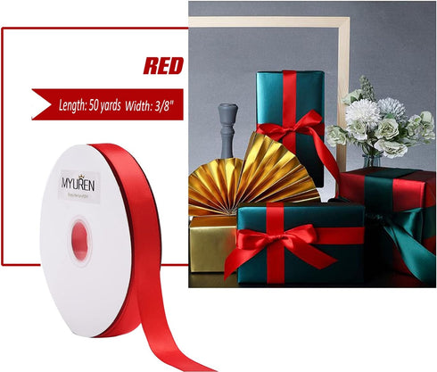 3/8 Inch Solid Satin Ribbon Red Double Face Satin Ribbon for Crafts, Gift Wrapping?Party Favor? Baby Shower?Invitation Embellishments?DIY Hair Acc...