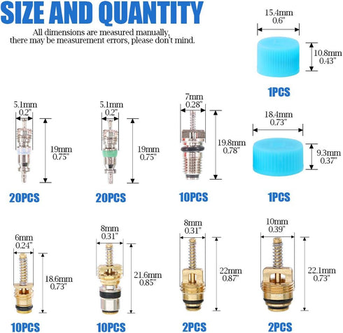 Glarks 78Pcs Car Air Conditioner Valve Core Schrader Valve Cores Accessories A/C R12 R134a Refrigeration Tire Valve Stem with Double Head Remover ...