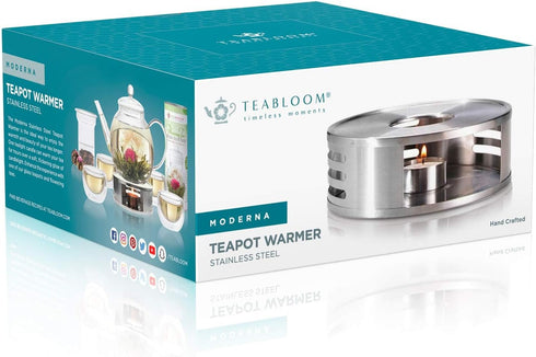 Teabloom Modern Tea Trivet - Stainless Steel Trivet and Teapot Warmer with Tea Light Candle...