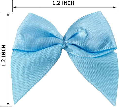 7Rainbows 50pcs Boutique Mini Light Blue Satin Ribbon Bows Flowers Appliques DIY Craft for Sewing Scrapbooking Wedding and Gift...