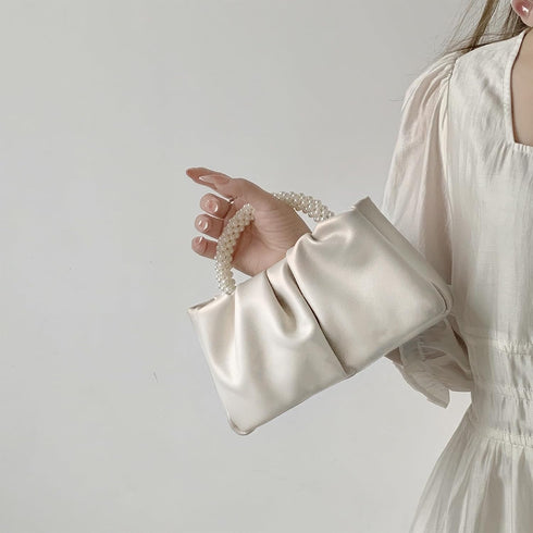 White Pearl Purse Women Soft Leather Evening Clutch Bag Wedding Prom Shoulder Crossbody Bag Small Chic Party Purse…...
