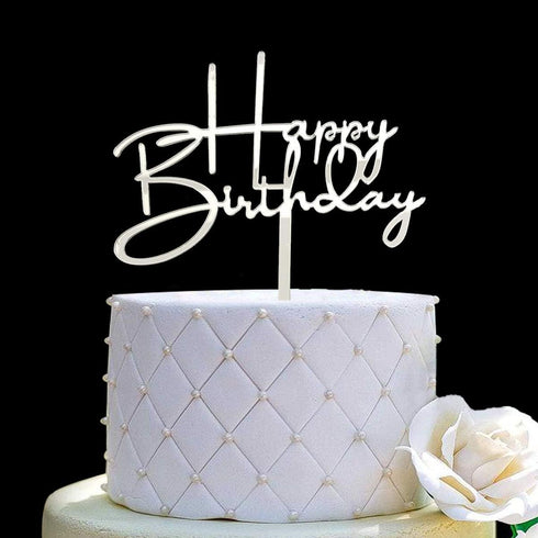 Happy Birthday Cake Topper for Birthday Party Decorations - Mirror Silver Acrylic...