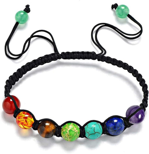 COLORFUL BLING 7 Chakra Lava Natural Stone Rock Gemstone Beads Yoga Reiki Healing Crystals Energy Balancing Necklace with Earrings Bracelet Jewelr...