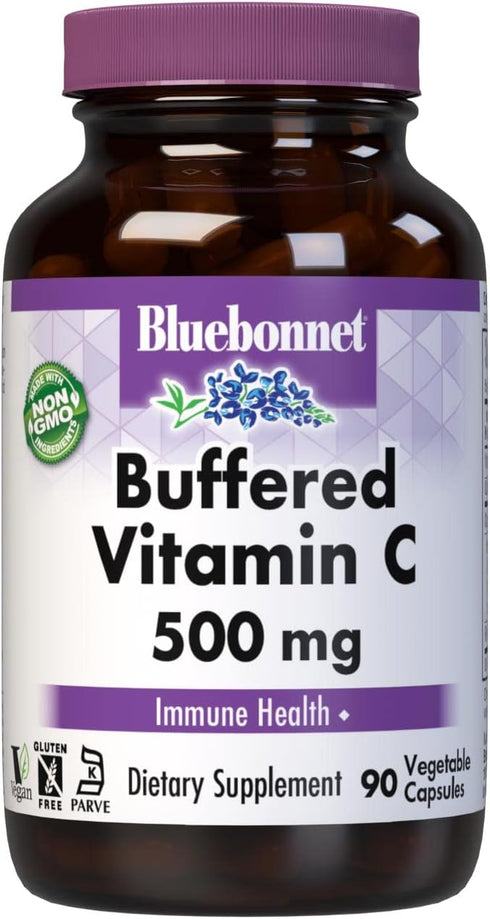 BlueBonnet Buffered Vitamin C 500 mg Vegetable Capsules, 90 Count, White (743715005686)...