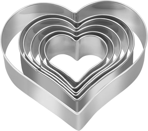 Heart Cookie Cutter Set - 6 Piece - 3 4/5", 3 1/5", 2 4/5", 2 3/5", 2 1/5", 1 4/5" - Heart Shaped Cookie Cutters, Stainless Steel Biscuit Pastry C...
