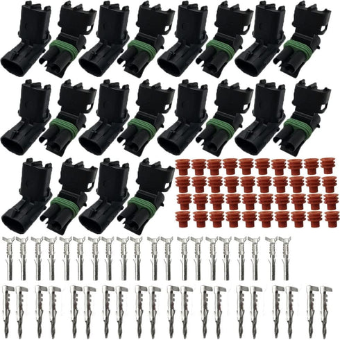 10 PACK 14-16 AWG Gauge 2 Pin Position Terminal Weather Pack WeatherPack Connector Male Female Set Weather Proof 10 COMPLETE KITS...