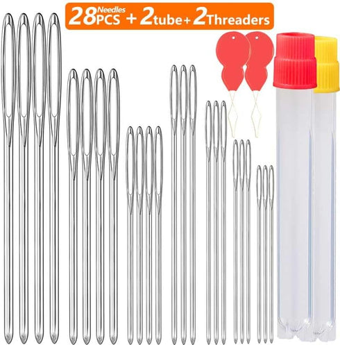 28/35/60 PCS Large-Eye Blunt Needles, Stainless Steel Yarn Knitting Needles, Sewing Needles for Hand Sewing, Crafting Knitting Weaving Stringing N...