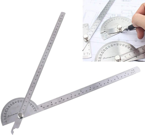 0-180 Degree Angle Finder, Stainless Steel Round Head Rotary Protractor Scale Angle Finder Adjustable Double-arm Ruler Angle, Finder Craftsman Rul...