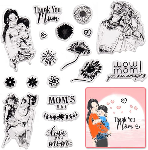 Mother's Day Clear Stamps for Card Making Mom's Day Clear Stamp Blessing Words with Sentiments Transparent Silicone Stamps for DIY Scrapbooking Su...