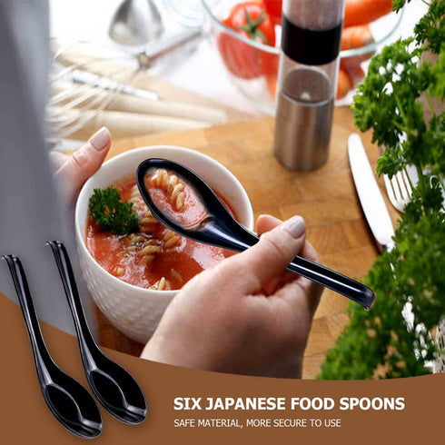DOERDO 6PCS Soup Spoons Japanese Style Spoons Chinese Asian Soup Spoons With Long Handle for Kitchen Mixing, Baking, Cooking, Black...