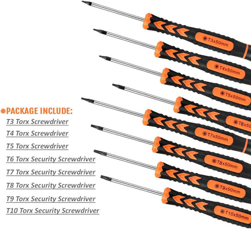 TEKPREM 8 in 1 Security Torx Screwdrivers with T3 T4 T5 T6 T7 T8 T9 T10 Torx Bit,Complete Torx Repair Kit for Mac Mini,iMac,Xbox Controller,PS3,PS...