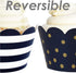 Navy Blue and Gold Cupcake Wrappers - Reversible Party Decoration Supplies, Sailor Theme, Nautical Baby Shower, Military Retirement, Police Birthd...