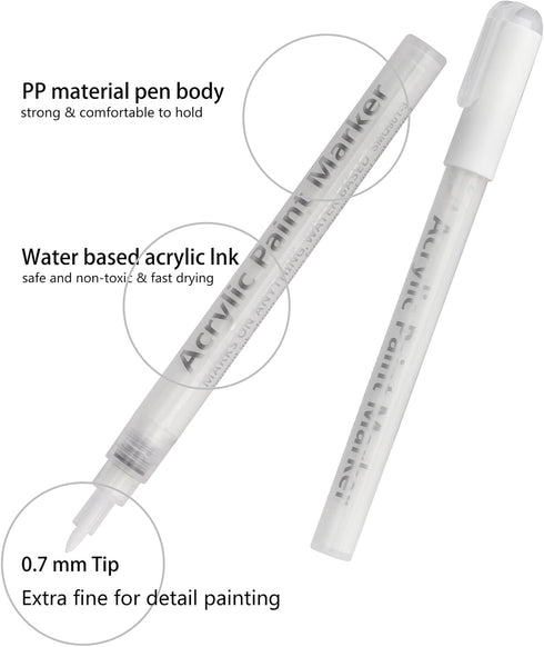 White Paint Pens, Acrylic Marker, White Acrylic Paint Pens, Waterproof for Rock Glass,Wood,Ceramic,Fabric,Metal,Canvas,Easter Eggs pumpkin Kit,Dra...