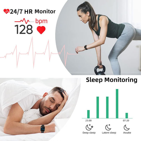 Smart Watch for Men Women Fitness Tracker with Heart Rate Sleep Monitor Step Tracker IP68 Waterproof Pedometer 24 Sport Modes Smartwatch for Andro...