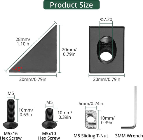 JiGiU 10PCS Triangle Angle Sharp Corner Bracket, Black Angle Sharp Corner Bracket Connector for 6mm Slot Aluminum Extrusion Profile 2020 Series 3D...