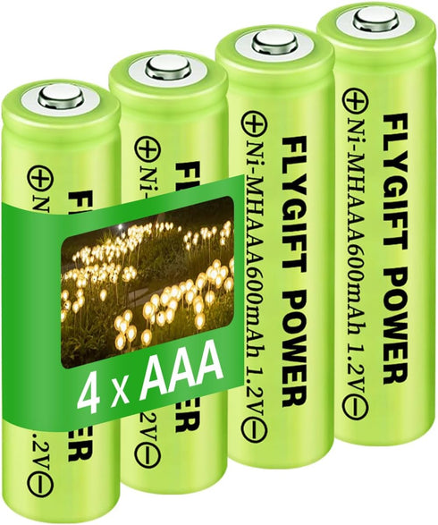 AAA Rechargeable Battery, 1.2v Ni-MH Solar Batteries, Low Self-Discharge, Pre-Charged Triple A Battery for Solar Pathway Lights, Outdoor Solar Lig...
