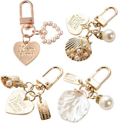jojofuny Key Chain for Women Ladies 4 Pcs Pearl Shell Shape Key Ring Lovely Keychains for Girls Dree up Accessories...