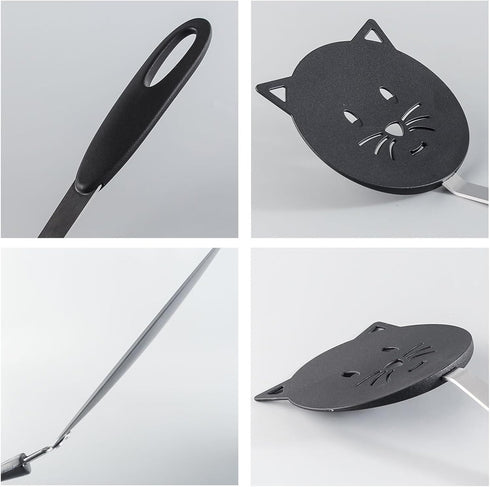 Nylon Turner Cute Cat Shape Small Heat Resistant Wok Spatula for non stick cookware with stainless steel bracket for cooking, fish, eggs, pancakes...