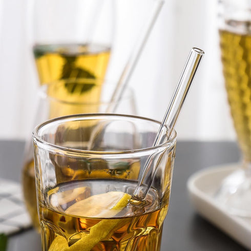 G Reusable Glass Straws Clear - 8.5 inches x 8 mm Straight Drinking Straws Healthy Eco-Friendly BPA Free 4 Pack (2 Straight + 2 Curved) with 4 Cle...