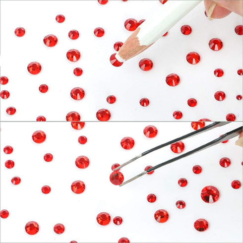 OUTUXED 5040pcs Red Flatback Rhinestones for Crafting, Crystal Round Gems for Nail Art DIY, Halloween Clothes Bags, 6 Mixed Size Hotfix With Tweez...