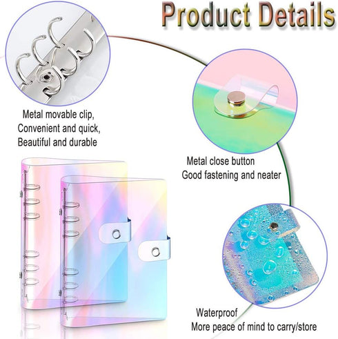 2 PCS A6 Rainbow Soft PVC Notebook Cover, Refillable Paper PVC Binder, Loose Leaf Personal Planner Binder (2 Rainbow)...